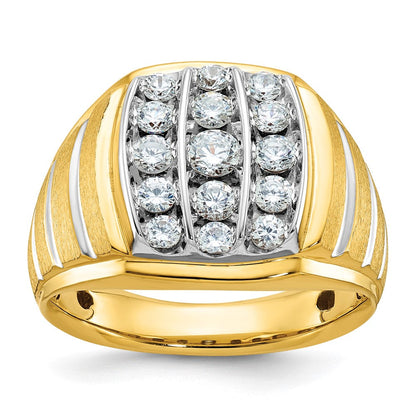 14K Gold Bicolor Herren-Ring, poliert und satiniert, mit 1K Diamant, komplett besetzt