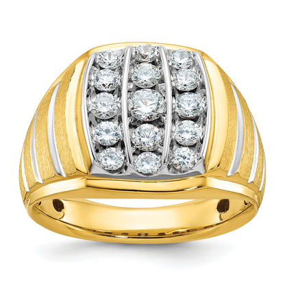 14K Gold Bicolor Herren-Ring, poliert und satiniert, mit 1K Diamant, komplett besetzt