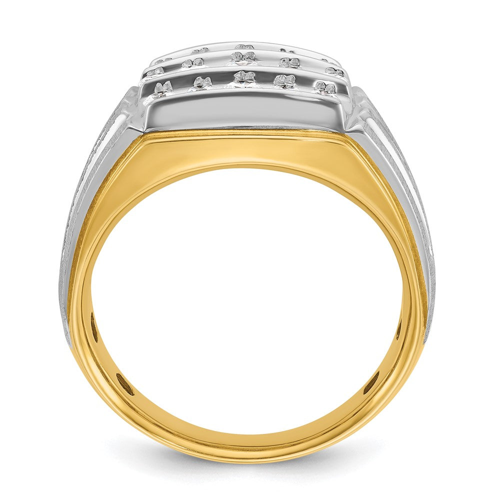 14K Bicolor-Gold Herren-Ring, poliert und satiniert, mit 1K Diamant, komplett besetzt