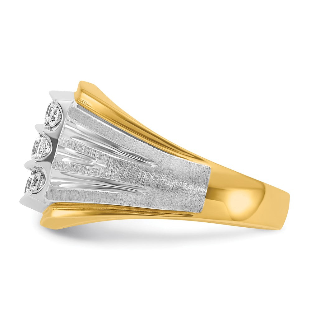 14K Bicolor-Gold Herren-Ring, poliert und satiniert, mit 1K Diamant, komplett besetzt