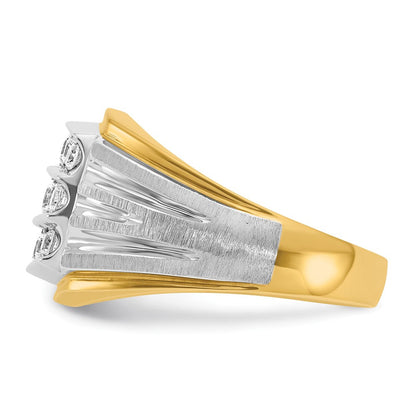 14K Bicolor-Gold Herren-Ring, poliert und satiniert, mit 1K Diamant, komplett besetzt