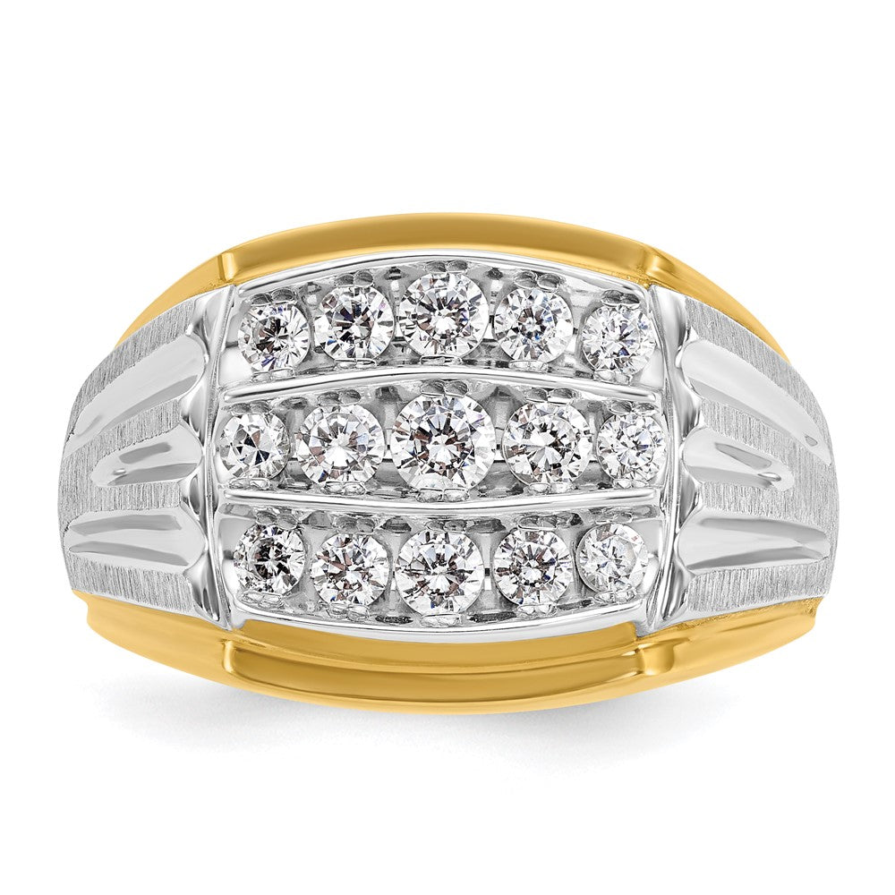 14K Bicolor-Gold Herren-Ring, poliert und satiniert, mit 1K Diamant, komplett besetzt