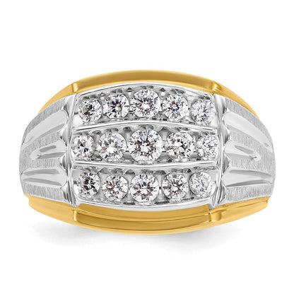 14K Bicolor-Gold Herren-Ring, poliert und satiniert, mit 1K Diamant, komplett besetzt