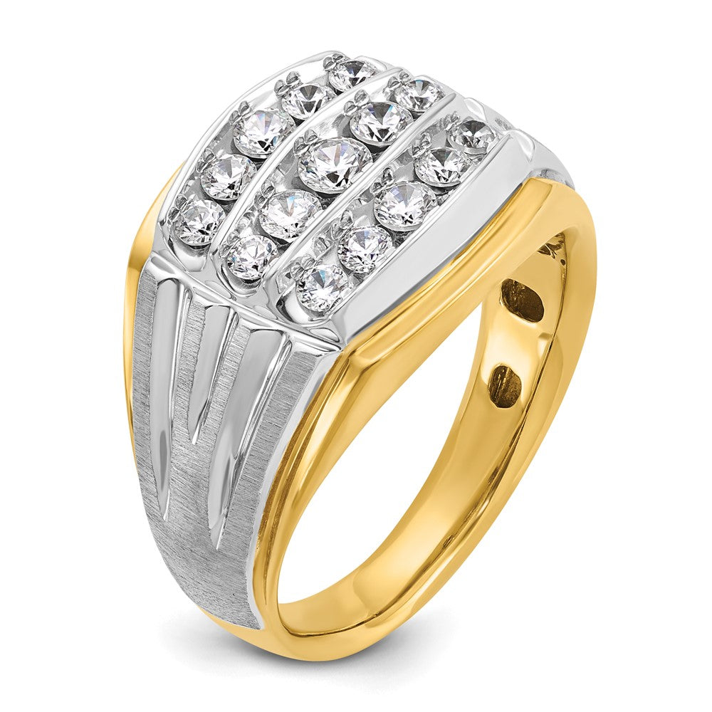 14K Bicolor-Gold Herren-Ring, poliert und satiniert, mit 1K Diamant, komplett besetzt