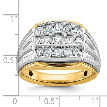 14K Bicolor-Gold Herren-Ring, poliert und satiniert, mit 1K Diamant, komplett besetzt
