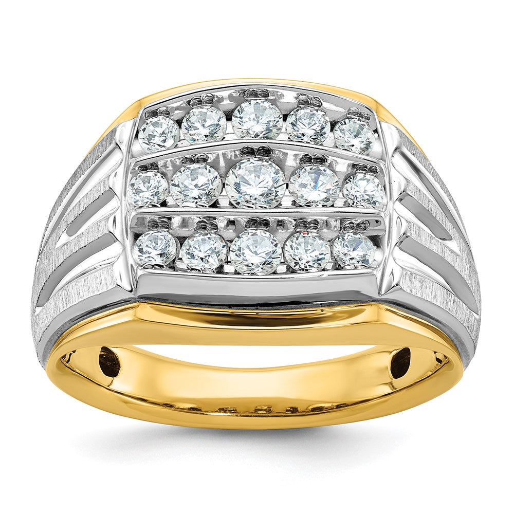 14K Bicolor-Gold Herren-Ring, poliert und satiniert, mit 1K Diamant, komplett besetzt