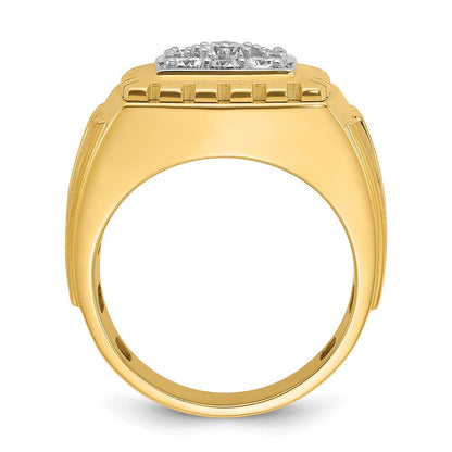 14K Bicolor Gold Herren-Ring, poliert und satiniert, mit 1K Diamant, komplett besetzt