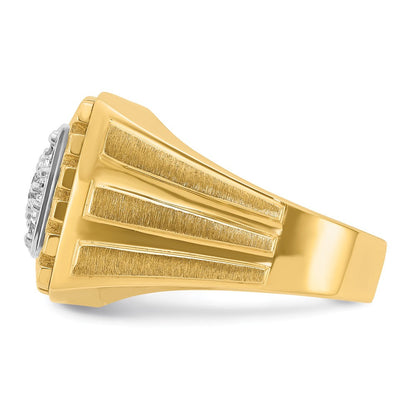 14K Bicolor Gold Herren-Ring, poliert und satiniert, mit 1K Diamant, komplett besetzt
