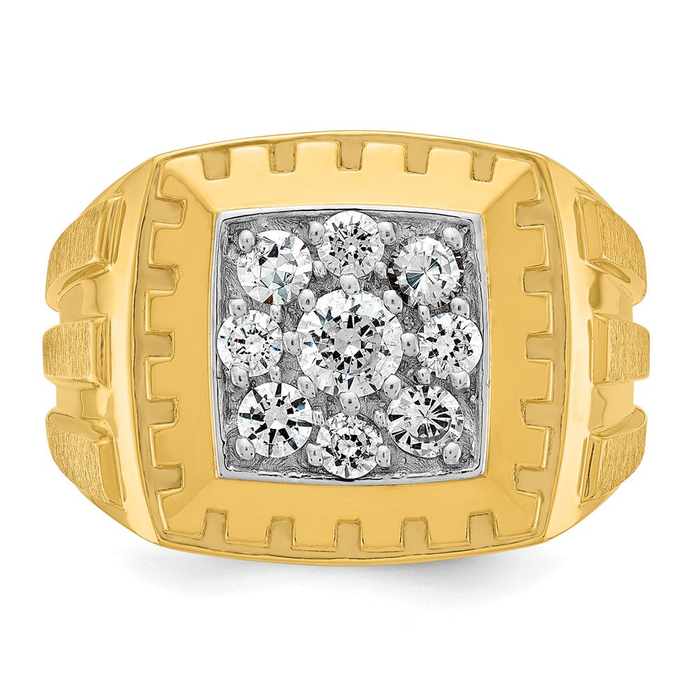 14K Bicolor Gold Herren-Ring, poliert und satiniert, mit 1K Diamant, komplett besetzt