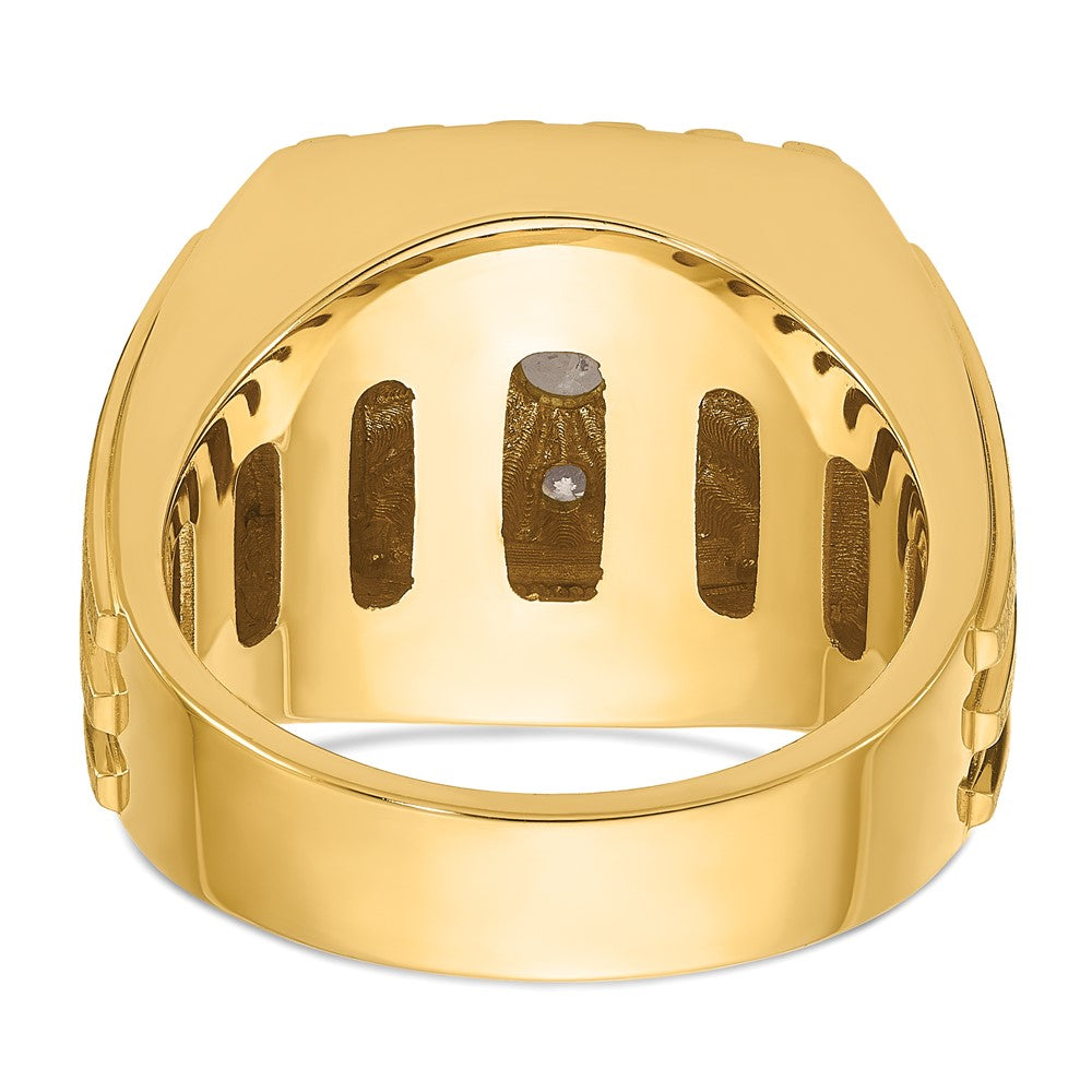 14K Bicolor Gold Herren-Ring, poliert und satiniert, mit 1K Diamant, komplett besetzt