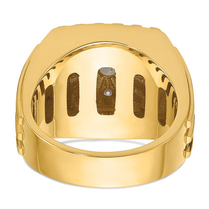 14K Bicolor Gold Herren-Ring, poliert und satiniert, mit 1K Diamant, komplett besetzt