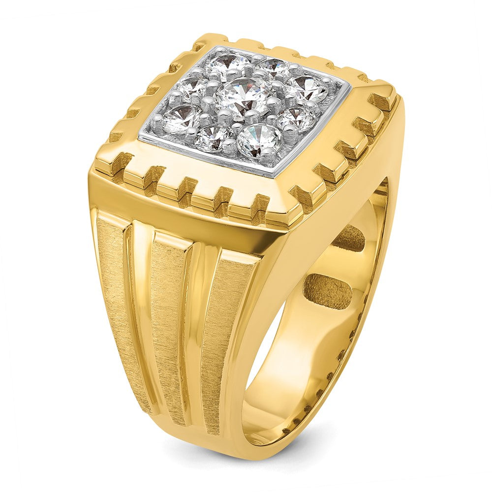 14K Bicolor Gold Herren-Ring, poliert und satiniert, mit 1K Diamant, komplett besetzt