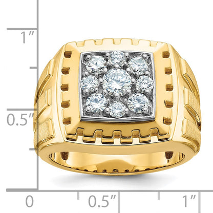 14K Bicolor Gold Herren-Ring, poliert und satiniert, mit 1K Diamant, komplett besetzt