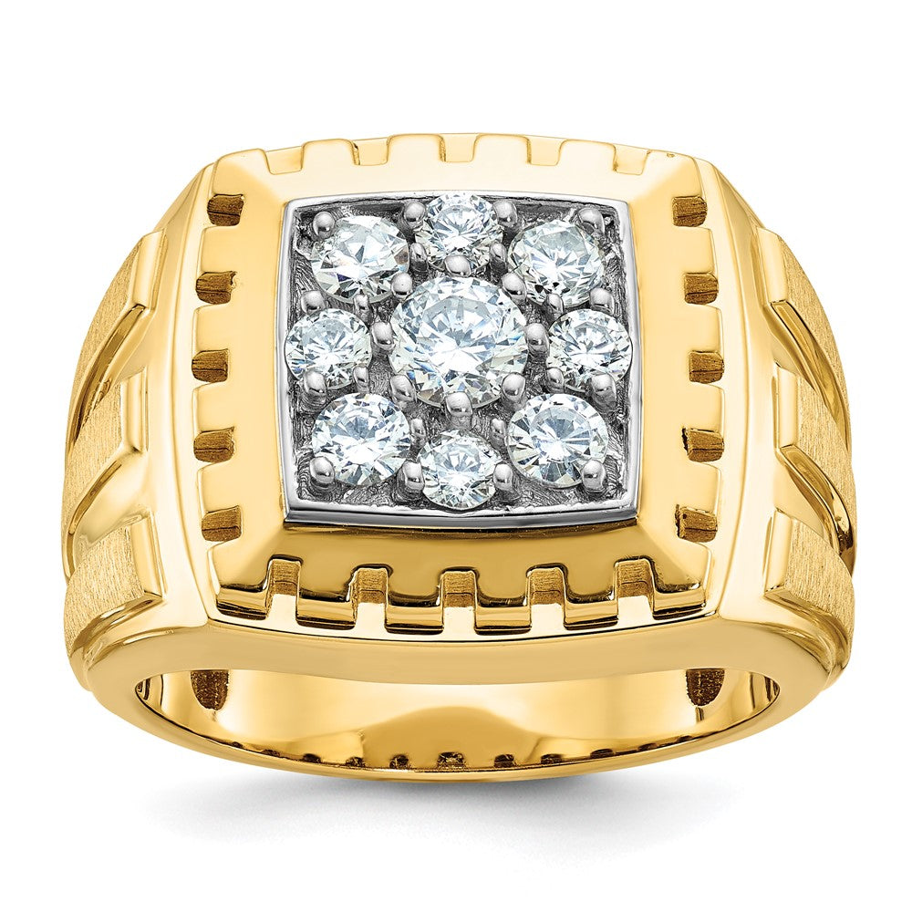14K Bicolor Gold Herren-Ring, poliert und satiniert, mit 1K Diamant, komplett besetzt