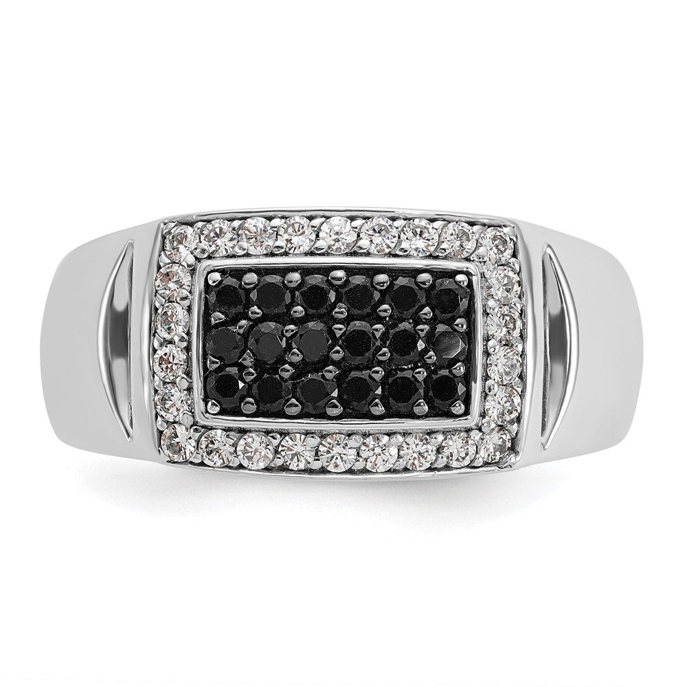 14K Weißgold Herrenring mit 0,75 ct. im Labor gezüchteten Diamanten VS/SI+ G+ und schwarzen natürlichen Diamanten im Rechteck-Cluster-Design