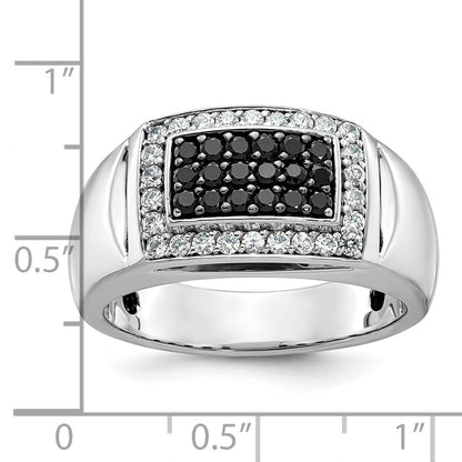 14K Weißgold Herren-Ring mit 0,75K schwarzen und weißen Diamanten, komplett besetzt