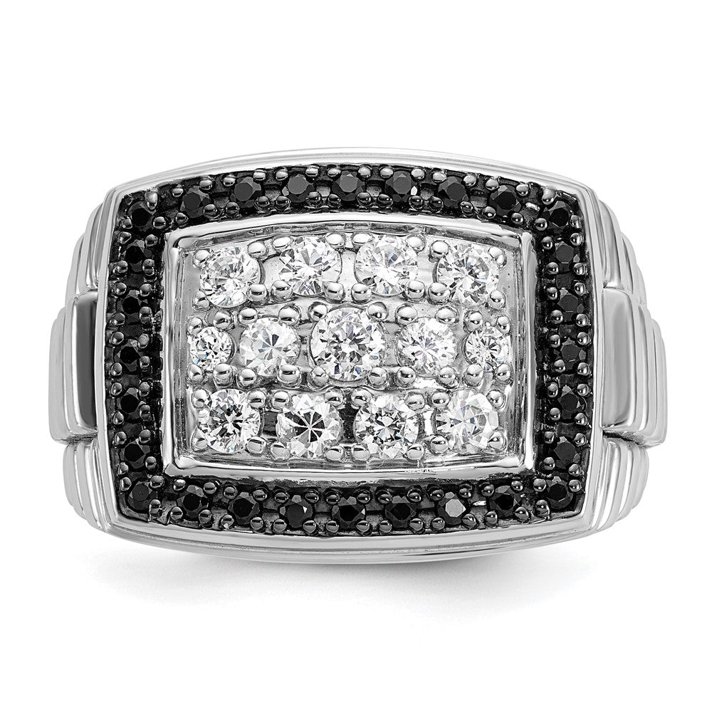 14K Weißgold Herren-Ring mit 1 ct. schwarzen und weißen Diamanten