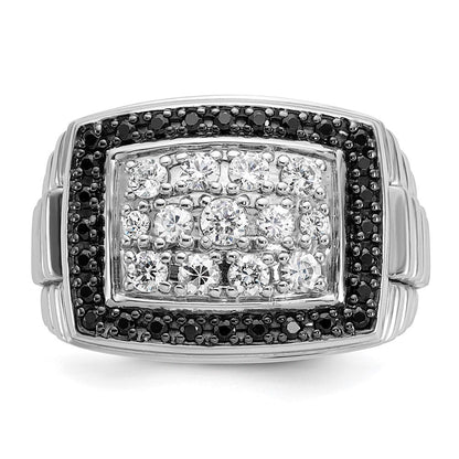 14K Weißgold Herrenring mit 1 ct. im Labor gezüchteten Diamanten VS/SI+ G+ und natürlich gewonnenen schwarzen Diamanten im Cluster-Design
