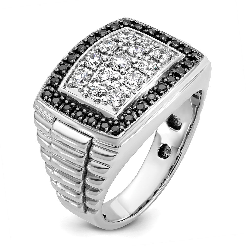 14K Weißgold Herren-Ring mit 1 ct. schwarzen und weißen Diamanten