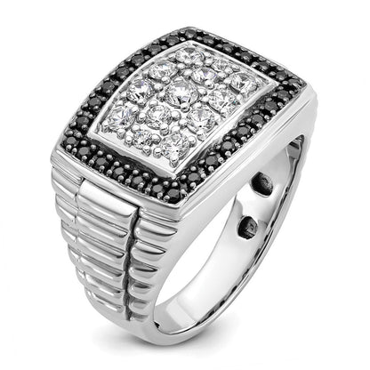 14K Weißgold Herren-Ring mit 1 ct. schwarzen und weißen Diamanten