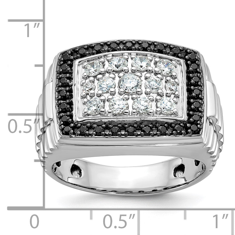 14K Weißgold Herren-Ring mit 1 ct. schwarzen und weißen Diamanten