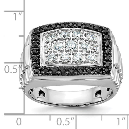 14K Weißgold Herren-Ring mit 1 ct. schwarzen und weißen Diamanten