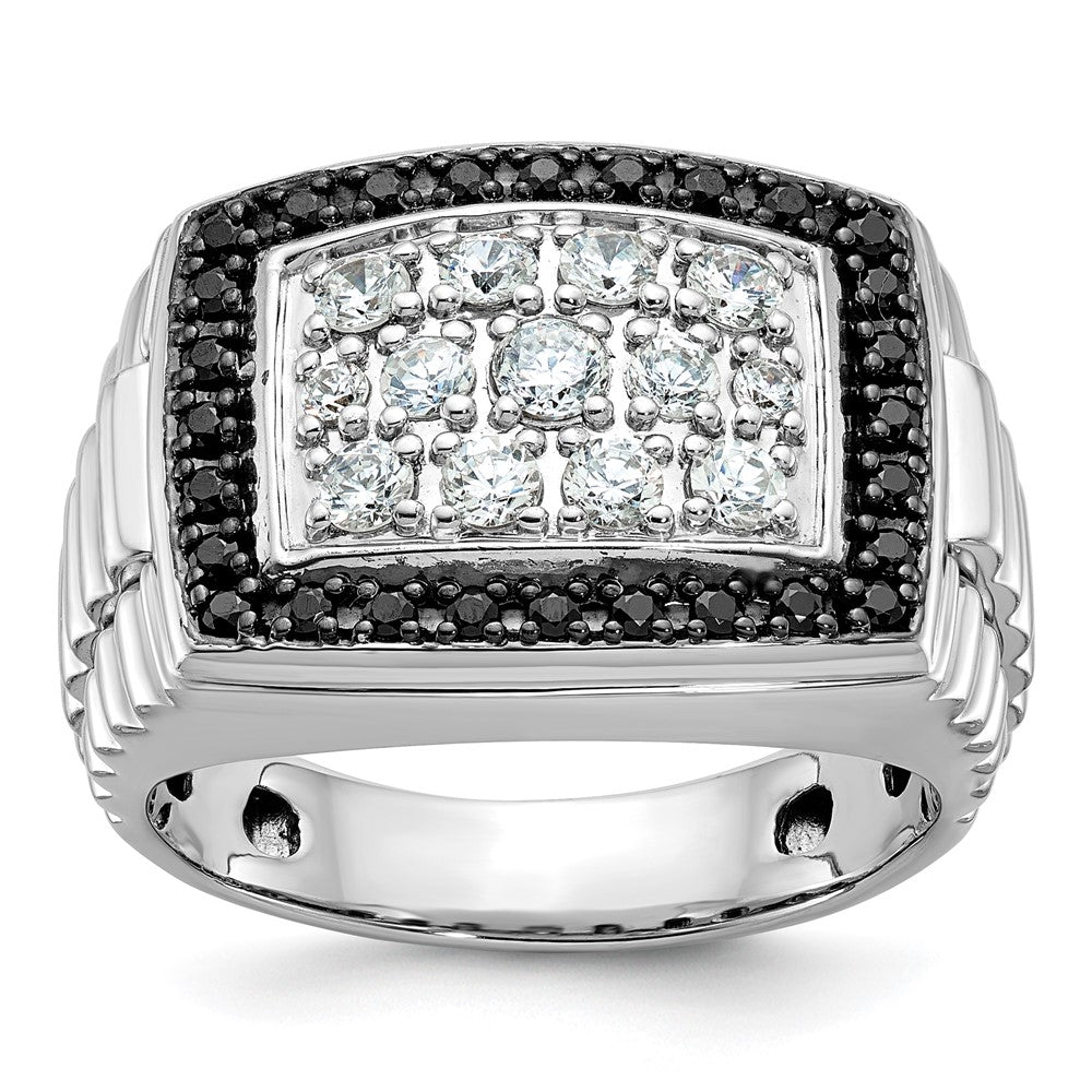 14K Weißgold Herren-Ring mit 1 ct. schwarzen und weißen Diamanten