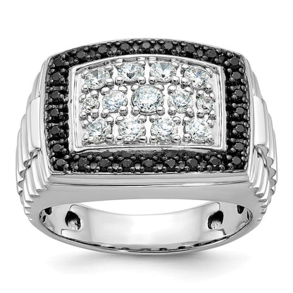 14K Weißgold Herren-Ring mit 1 ct. schwarzen und weißen Diamanten