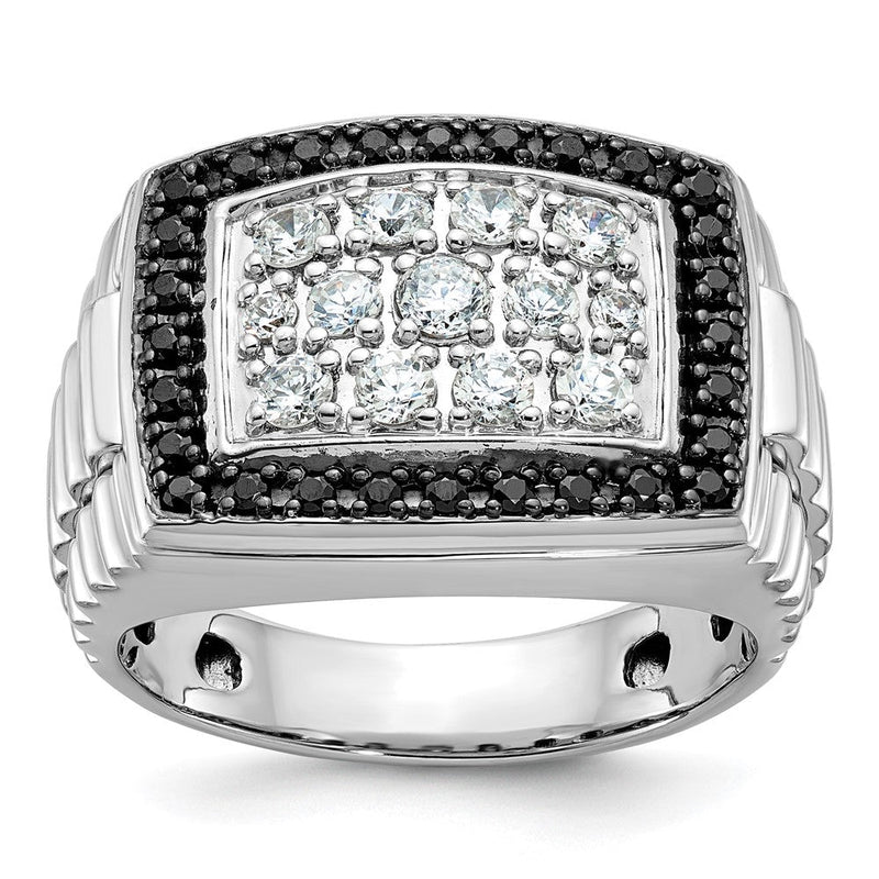 14K Weißgold Herrenring mit 1 ct. im Labor gezüchteten Diamanten VS/SI+ G+ und natürlich gewonnenen schwarzen Diamanten im Cluster-Design