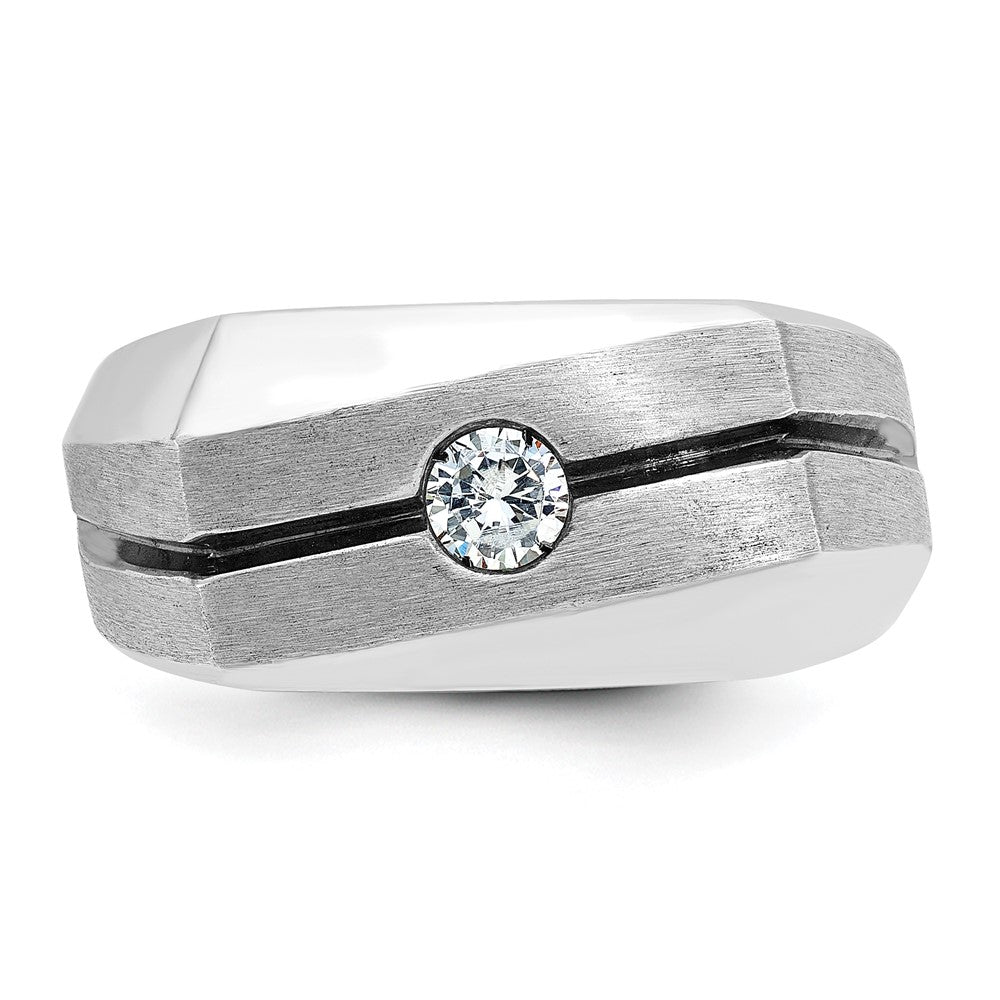 14K Weißgold mit Schwarzrhodinierung Herren-Ring, satiniert, mit 0,2K Diamanten, komplett besetzt