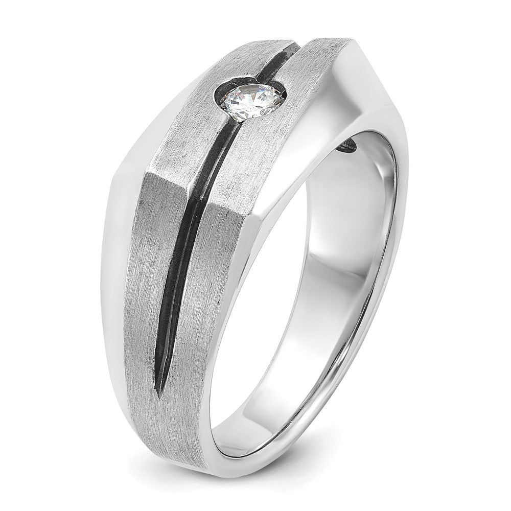 14K Weißgold mit Schwarzrhodinierung Herren-Ring, satiniert, mit 0,2K Diamanten, komplett besetzt