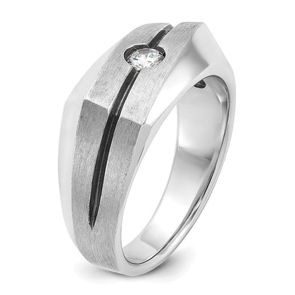 14K Weißgold mit Schwarzrhodinierung Herren-Ring, satiniert, mit 0,2K Diamanten, komplett besetzt