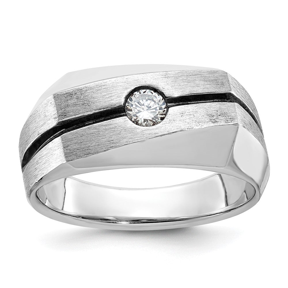 14K Weißgold mit Schwarzrhodinierung Herren-Ring, satiniert, mit 0,2K Diamanten, komplett besetzt
