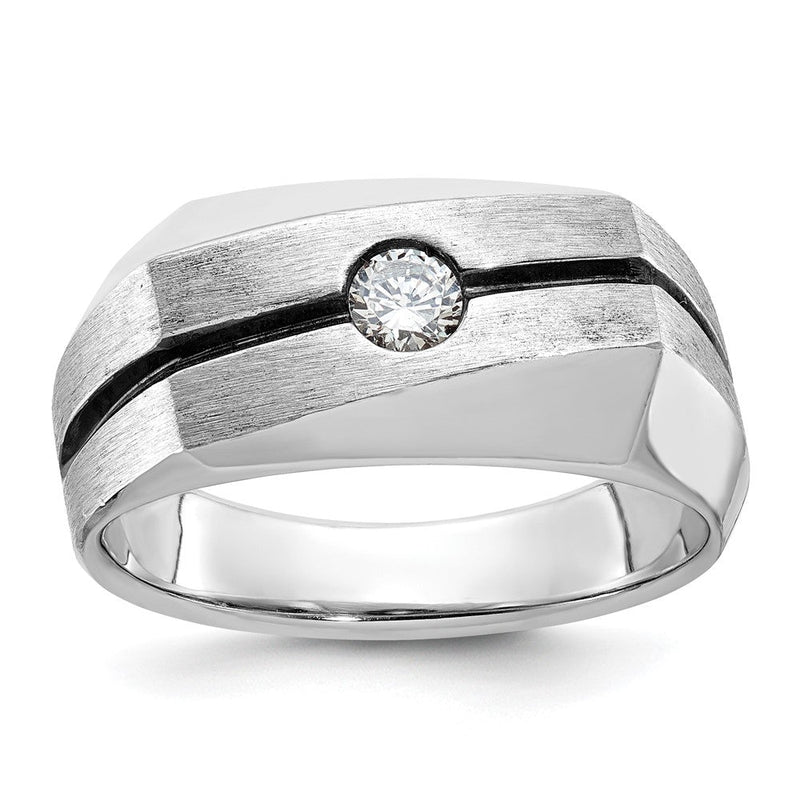 14K Weißgold mit Schwarzrhodinierung Herren-Ring, satiniert, mit 0,2K Diamanten, komplett besetzt