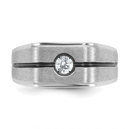 14K Weißgold Herrenring mit Schwarzrhodinium, satiniert, 0,2 ct. Diamant