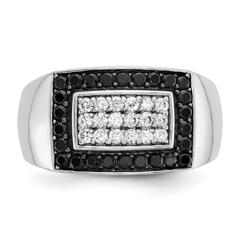 14K Weißgold Herren Ring mit 1K schwarzen und weißen Diamanten, komplett besetzt