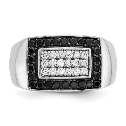 14K Weißgold Herren Ring mit 1K schwarzen und weißen Diamanten, komplett besetzt