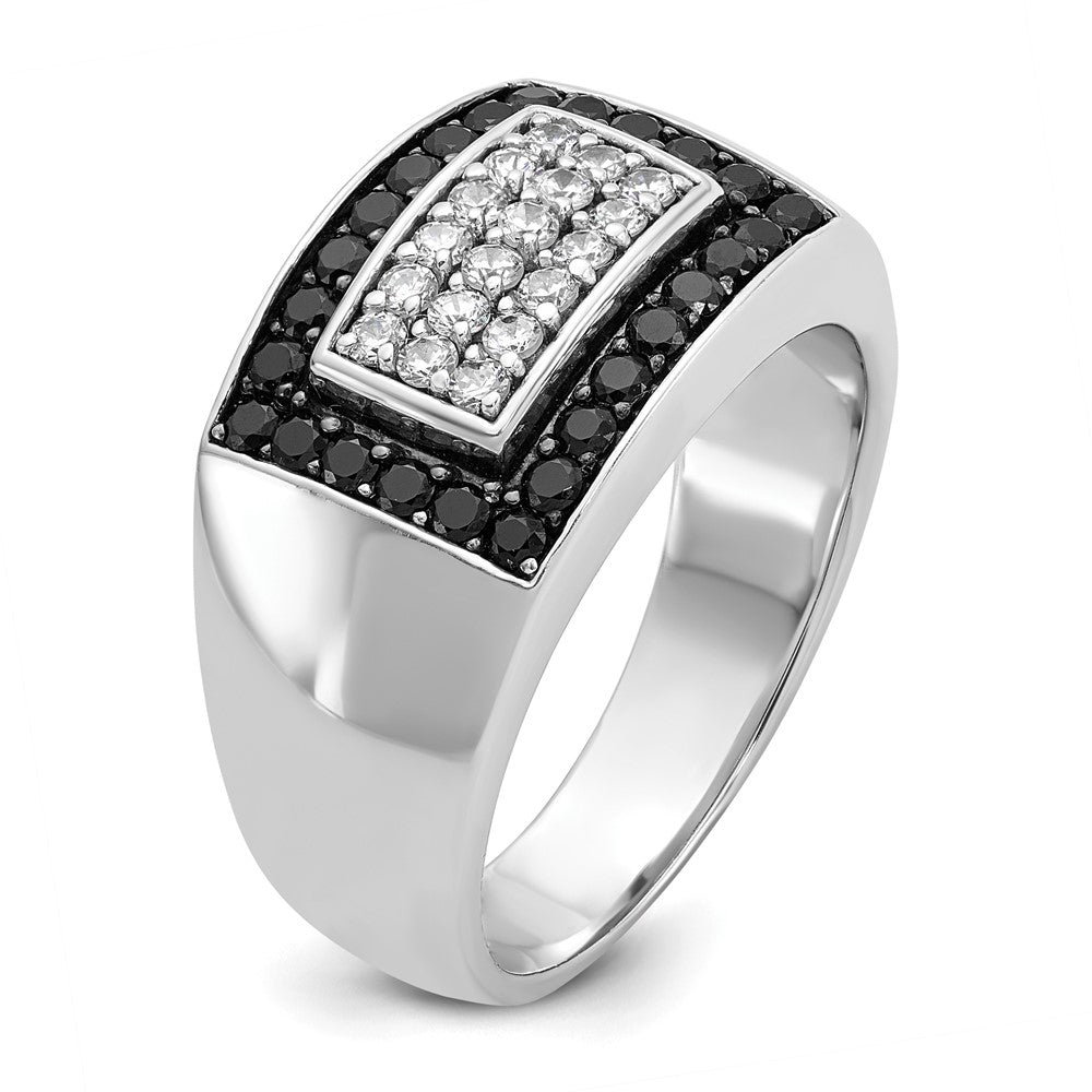 14K Weißgold Herren Ring mit 1K schwarzen und weißen Diamanten, komplett besetzt