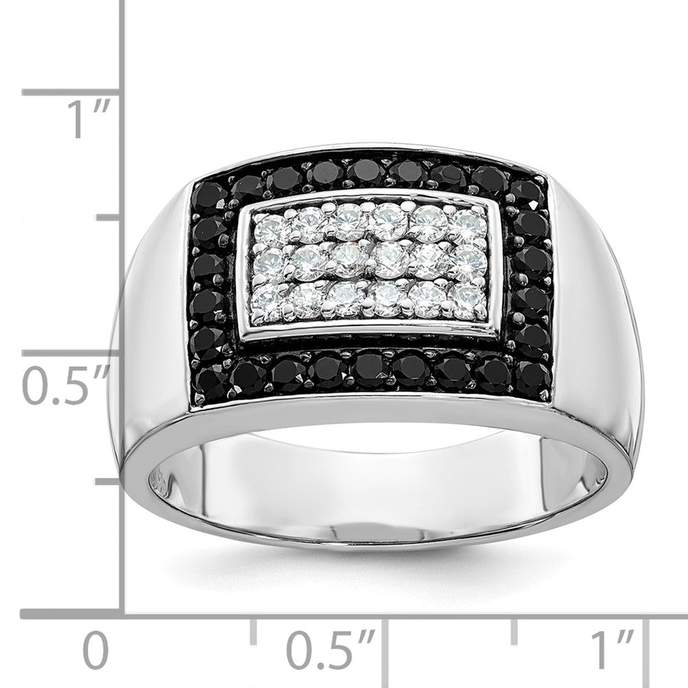 14K Weißgold Herren Ring mit 1K schwarzen und weißen Diamanten, komplett besetzt