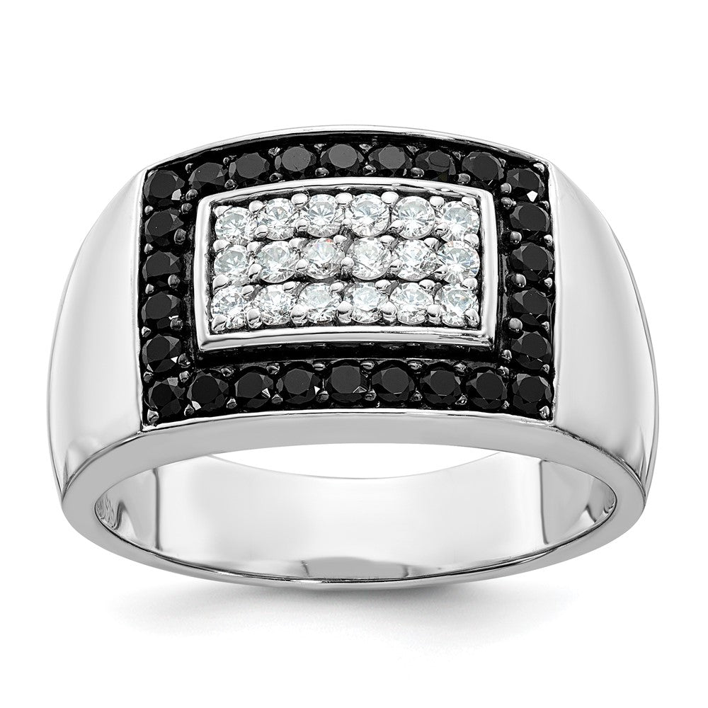 14K Weißgold Herren Ring mit 1K schwarzen und weißen Diamanten, komplett besetzt