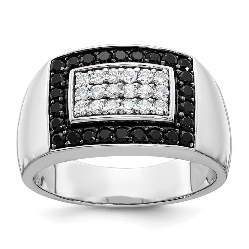 14K Weißgold Herren Ring mit 1K schwarzen und weißen Diamanten, komplett besetzt