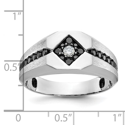 14K Weißgold Herrenring mit schwarzer Rhodinierung, satiniert, 0,5 ct. schwarze und weiße Diamanten, komplett besetzt