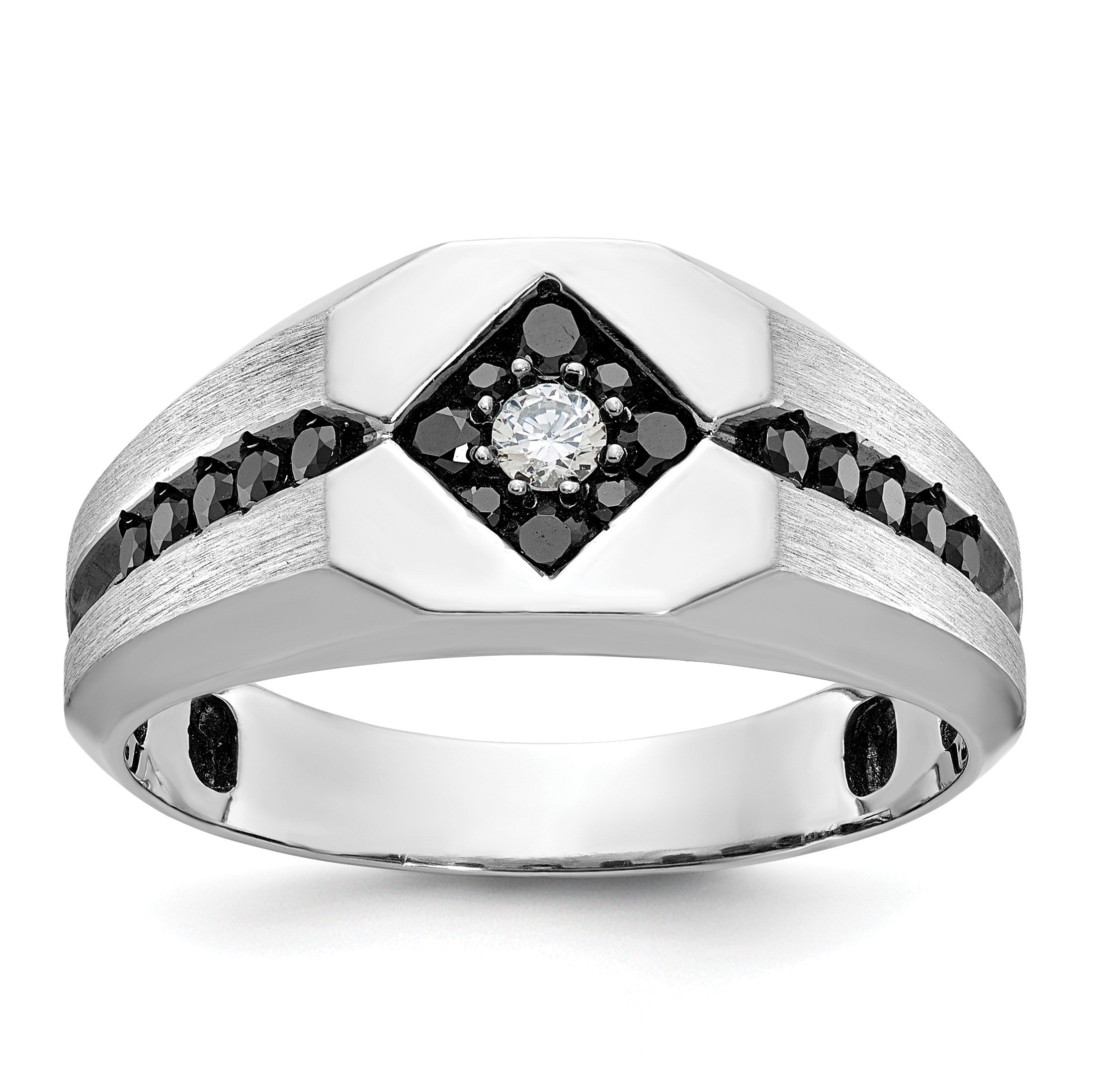 14K Weißgold Herrenring mit schwarzer Rhodinierung, satiniert, 0,5 ct. schwarze und weiße Diamanten, komplett besetzt