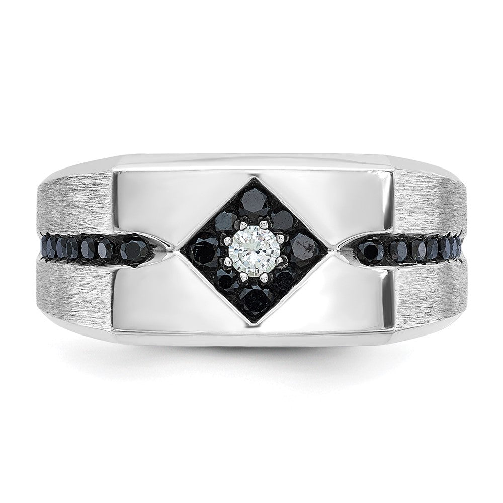 10K Weißgold mit Schwarz Rhodium Ibgoodman Herren Satiniert und Diamant Komplett Ring