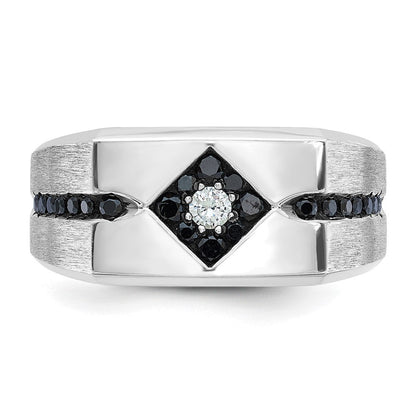 10K Weißgold mit Schwarz Rhodium Ibgoodman Herren Satiniert und Diamant Komplett Ring