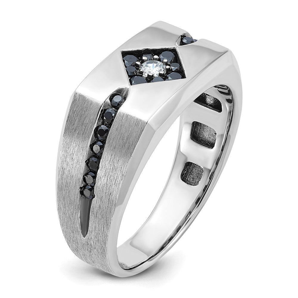 10K Weißgold mit Schwarz Rhodium Ibgoodman Herren Satiniert und Diamant Komplett Ring