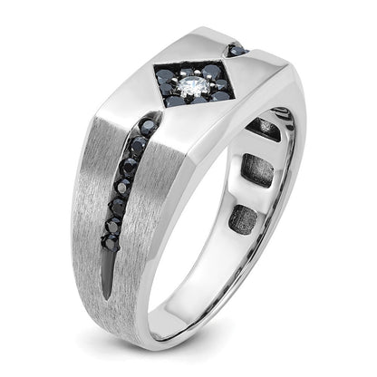 10K Weißgold mit Schwarz Rhodium Ibgoodman Herren Satiniert und Diamant Komplett Ring