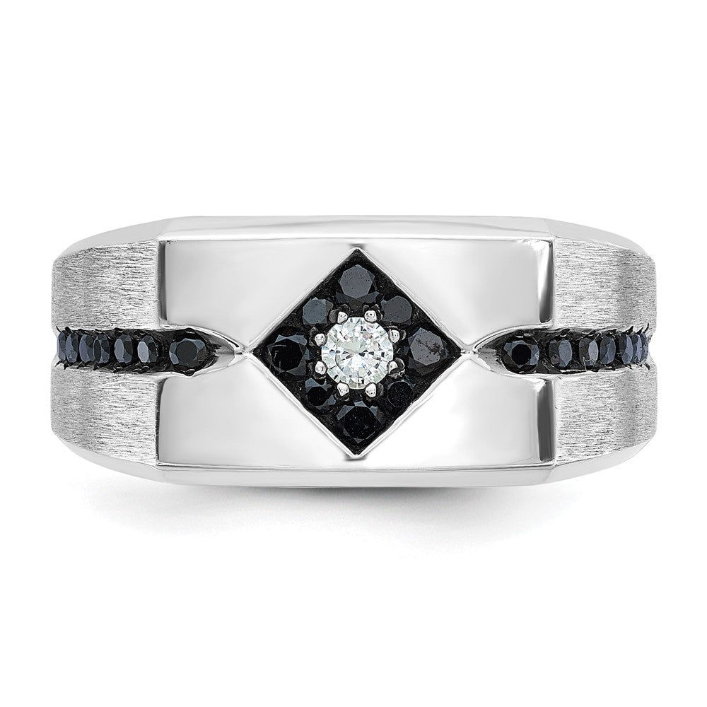 14K Weißgold mit Schwarzrhodium Herren-Ring mit satinierter Oberfläche, 0,625 ct. schwarze und weiße Diamanten, komplett besetzt