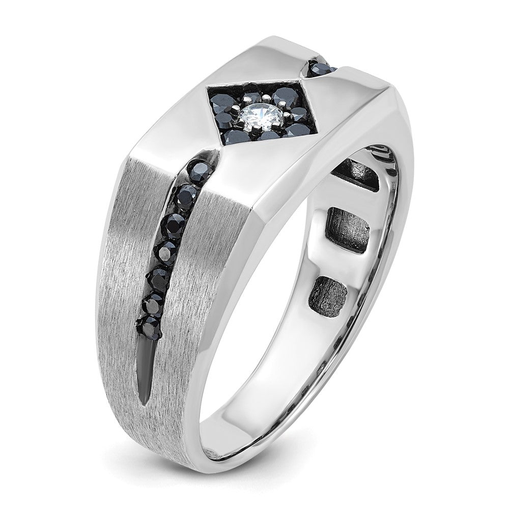 14K Weißgold mit Schwarzrhodium Herren-Ring mit satinierter Oberfläche, 0,625 ct. schwarze und weiße Diamanten, komplett besetzt