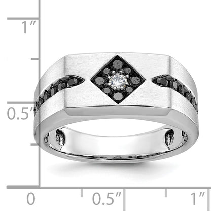 14K Weißgold mit Schwarzrhodium Herren-Ring mit satinierter Oberfläche, 0,625 ct. schwarze und weiße Diamanten, komplett besetzt